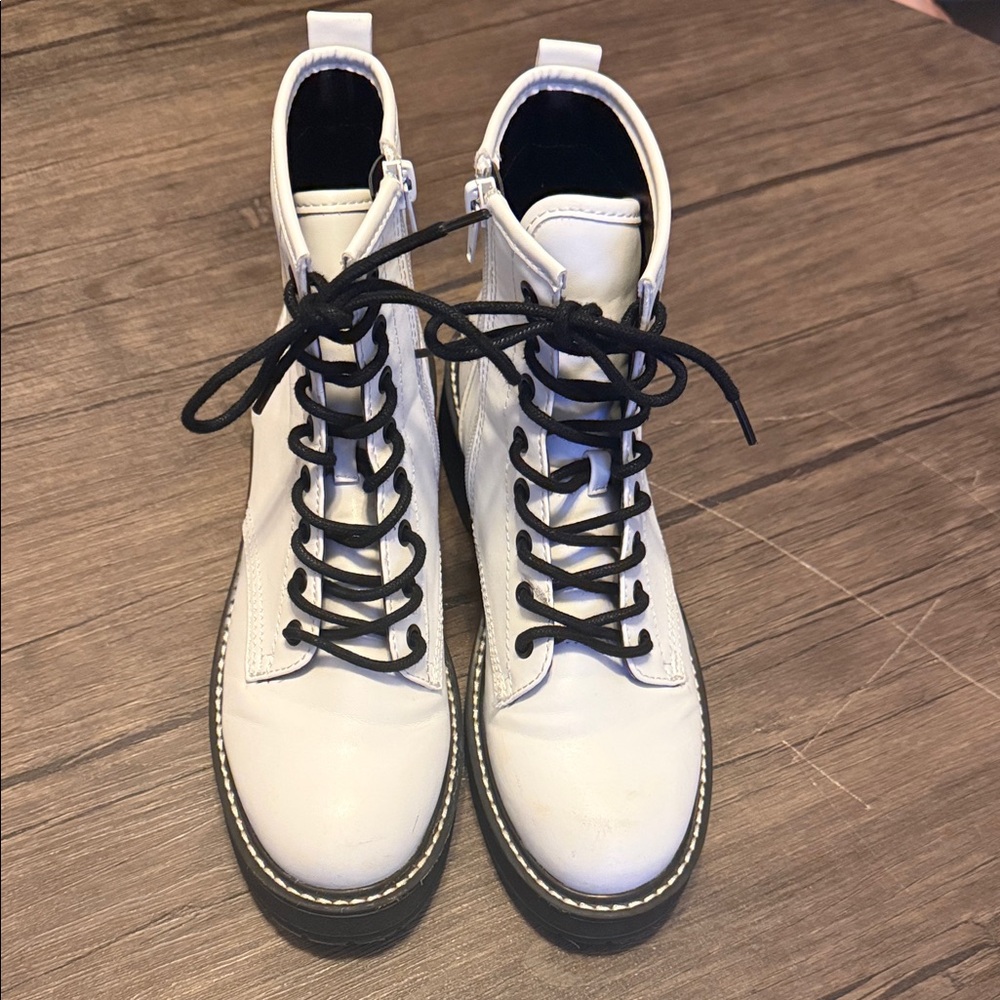 Madden Girl White Combat Boots with Black Laces